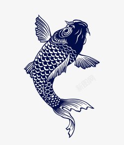 手绘水彩蓝色鲤鱼精美装饰图素材