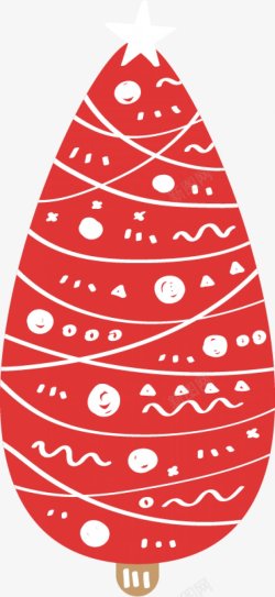手绘红彩圣诞树插画装饰素材