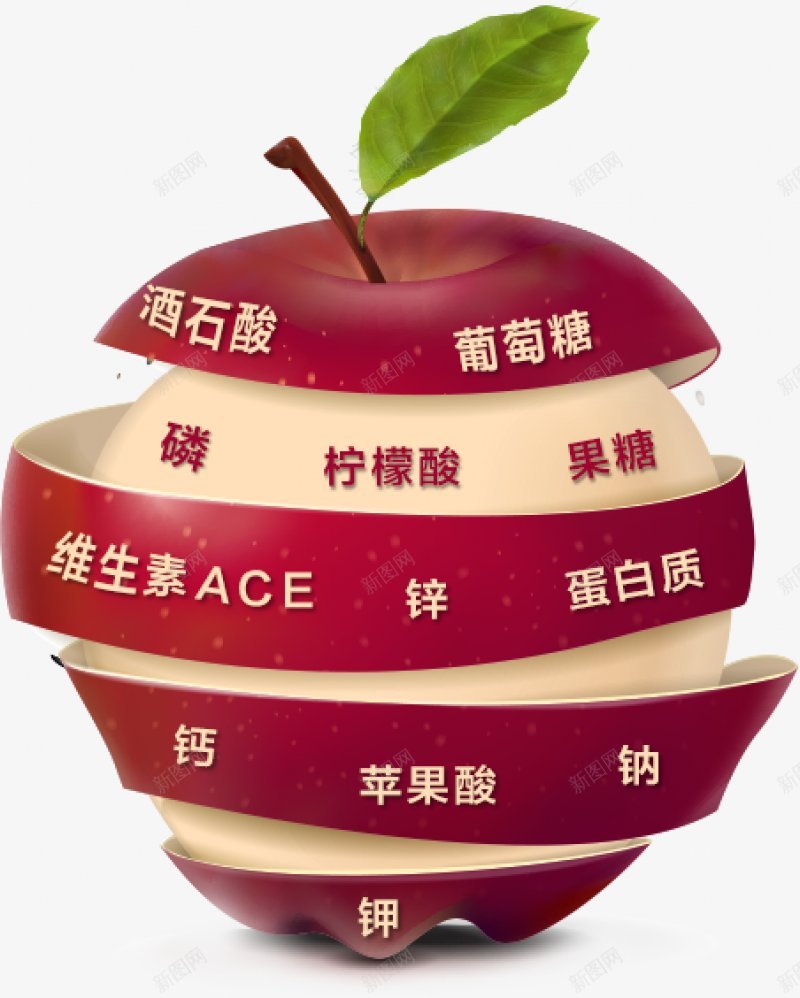 苹果的多种维生素png免抠素材_88icon https://88icon.com 苹果酸 果糖 钾 红富士 红苹果 维生素 多汁新鲜 水果 甘甜 红色 苹果 营养