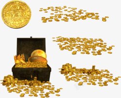 金银珠宝财富宝藏灬小狮子灬金色金币金条金色金属金子素材