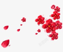 春天红色花朵小清新简约手绘透明悬浮小双十一素材