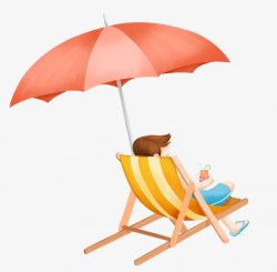 夏天男孩躺在海边的沙滩椅上度假晒太阳插画海滩沙滩夏素材