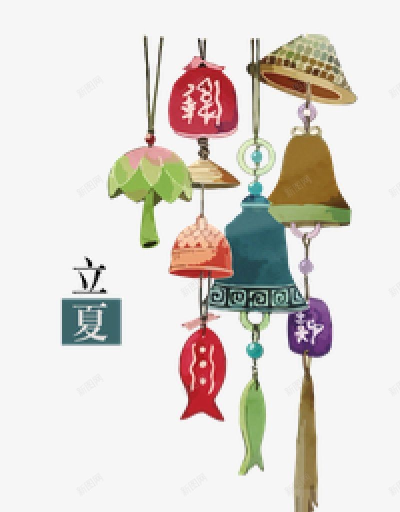 手绘挂式风铃插画图png免抠素材_88icon https://88icon.com  卡通 可爱 彩色 风铃 铃铛 挂铃 各种各样 清新 立夏 夏天夏日 手绘 风铃  荷花 小鱼 小动物 铃铛  夏季 装饰 