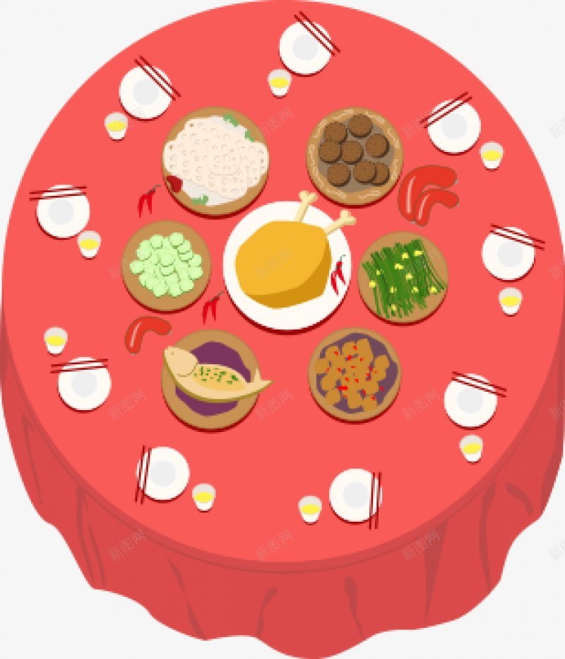 手绘一桌简约食物团圆饭透明背景png免抠素材_88icon https://88icon.com 卡通 插画 圆形 桌子 多人聚餐 团圆饭 年夜饭 简约 鸡 鱼 藕 青菜 美食 食物 手绘