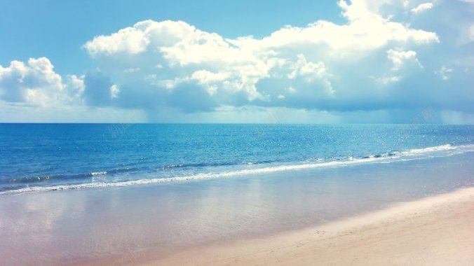 清新蓝色海滩大海背景蓝色系夏天背景