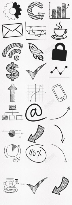 手绘线条财务箭头符号数据分析图商务素材