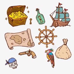 手绘风格海盗图透明图层船舵船锚大刀海盗藏宝地图海盗素材