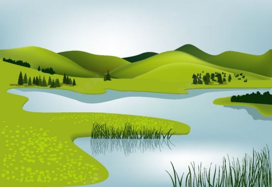 草地山坡湖水背景图片婴儿背景