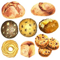 手绘水彩烘焙食物面包饼干装饰素材