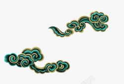 复古中国风手绘绿色祥云装饰素材