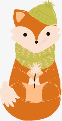 彩绘戴帽子的橘色小狐狸素材