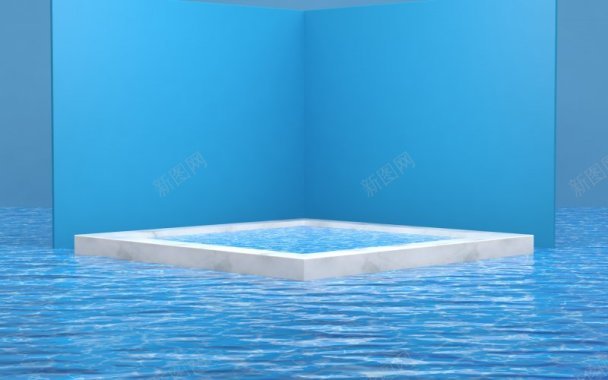 C4D建模蓝色木板墙壁夏日小清新海边沙滩海水海底黑背景