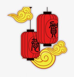 中国风灯笼挂饰金黄祥云装饰图素材
