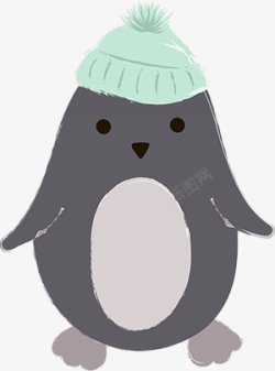手绘冬天的可爱企鹅动物素材