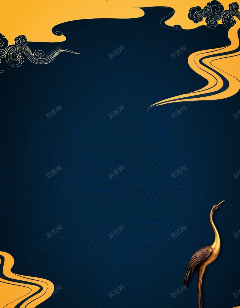 国潮风仙鹤祥云花纹线条中国风日系风古典PSD模板海jpg设计背景_88icon https://88icon.com 中式