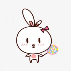 手绘卡通小白兔拿着棒棒糖装饰图素材