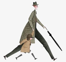 父女父亲节父爱父亲与女孩童年小女孩感恩插画卡通手绘素材