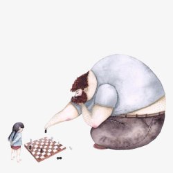 父女父亲节父爱父亲与女孩童年小女孩感恩插画卡通手绘素材