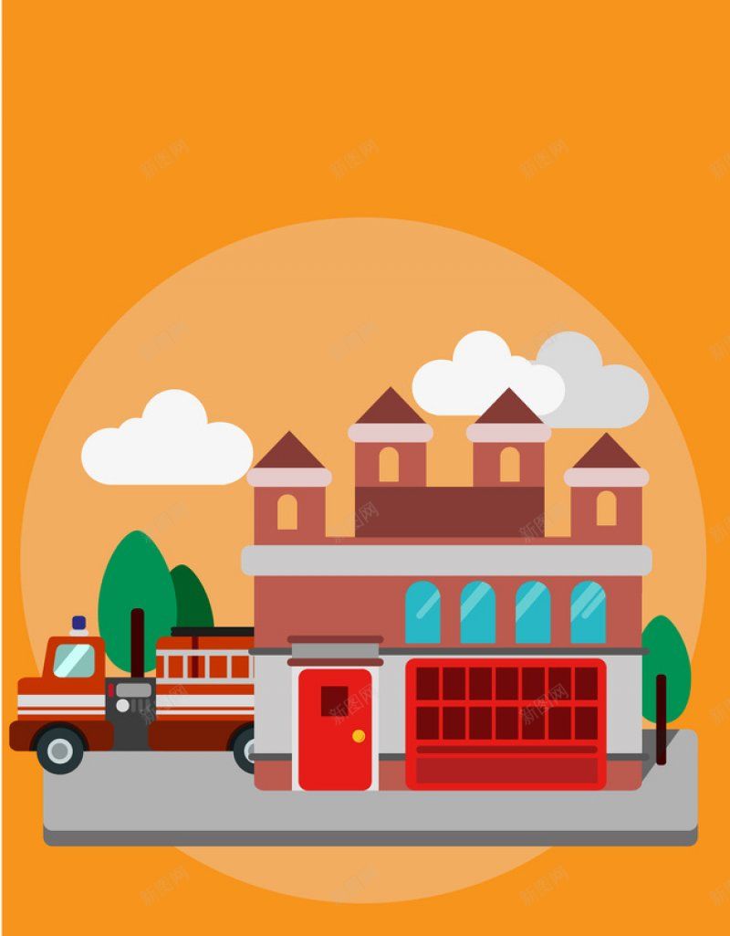 卡通手绘橙色消防安全消防车海报背景图橙色板式jpg设计背景_88icon https://88icon.com 橙色板式
