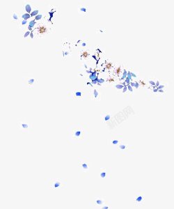 手绘粉色花朵蓝色叶水彩画插图素材