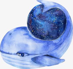 鲸鱼水彩蓝鲸手绘淡雅卡通手绘童话卡片梦幻图更多尽在素材
