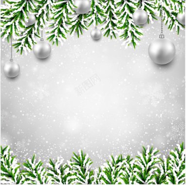 银色圣诞球与松枝背景背景纹理背景