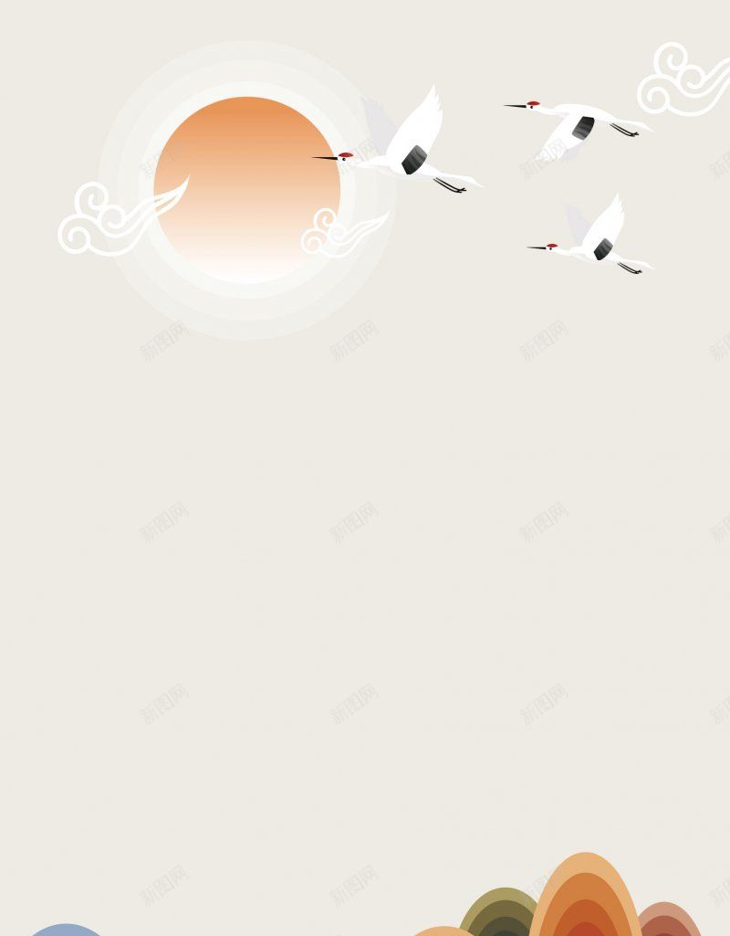 日系风国潮风古典仙鹤山水剪纸AI矢量模板背景图jpg设计背景_88icon https://88icon.com 中式