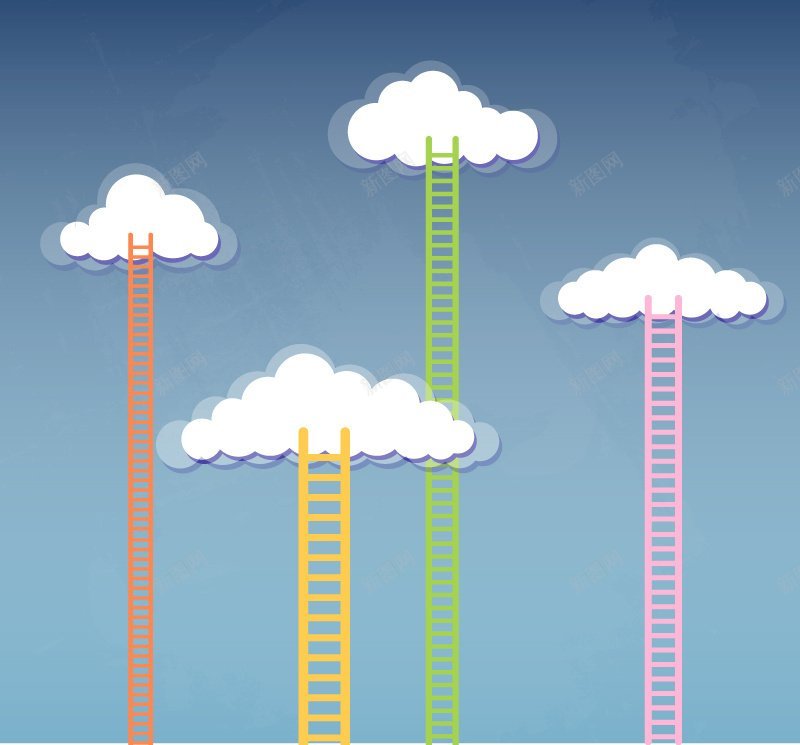 手绘卡通背景图卡通云朵与天梯背景矢量扁平jpg设计背景_88icon https://88icon.com 扁平 手绘卡通 背景图