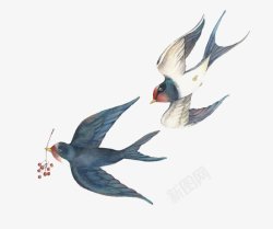 手绘两只燕子飞行装饰图素材