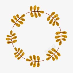手绘金色叶子花环装饰图素材