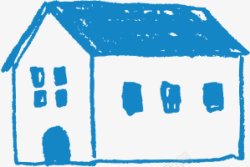 手绘水彩蓝色房子装饰点缀素材