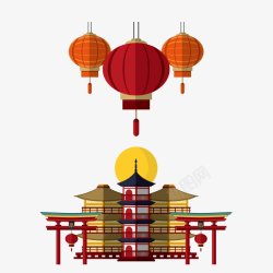 中国传统灯笼建筑中国剪纸花纹边框素材