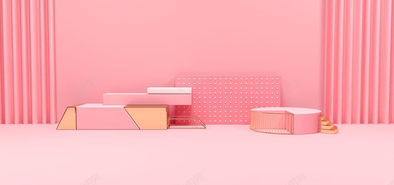 卫生巾粉色促销海报家居用品海报立体空间透视空间立方背景