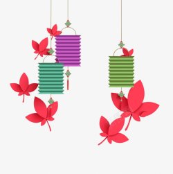 春节新春元旦节日灯笼炮竹剪纸红色拜年中国结灬小狮子素材