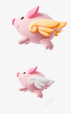 新年福袋卡通小猪金猪C4D3D透明合成情人节新素材