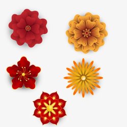 金色红色花朵立体中国风花朵祥云个性片6586素材