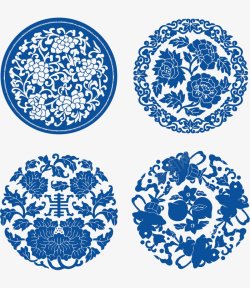 中国风古典日式青花瓷花纹边框陶瓷中式纹理底纹透素材