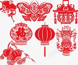 春节新春元旦节日灯笼炮竹剪纸红色拜年中国结灬小狮子素材