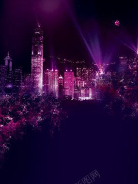 紫色灯光城市海报七夕情人节特效背景