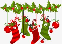 各种各样的圣诞袜拐杖挂饰圣诞果装饰图素材