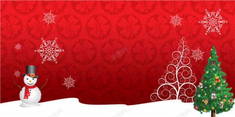 圣诞树雪人大红banner海报圣诞节圣诞圣诞节圣诞背景