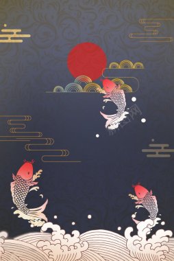 日式和风仙鹤古典花纹云腾日本海报PSD分层可下背景