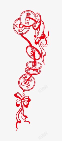 春节新春元旦节日灯笼炮竹剪纸红色拜年中国结灬小狮子素材