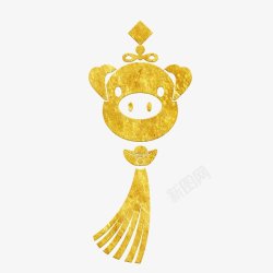 中国风传统烫金花纹中国结金猪装饰素材