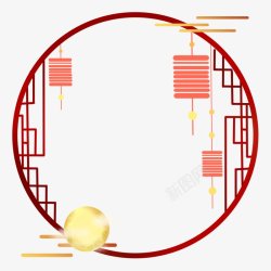 圆形中国风中秋古典红色边框素材素材
