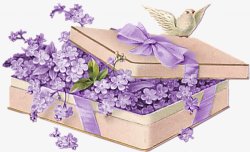 手绘紫色鲜花礼盒装饰图素材
