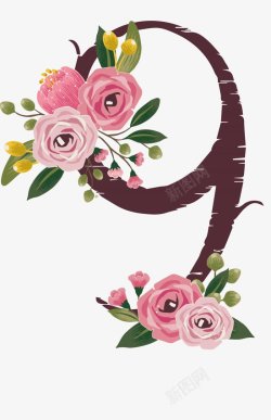 彩铅鲜花文字花卉数字创意花朵装饰艺术字阿拉伯数素材