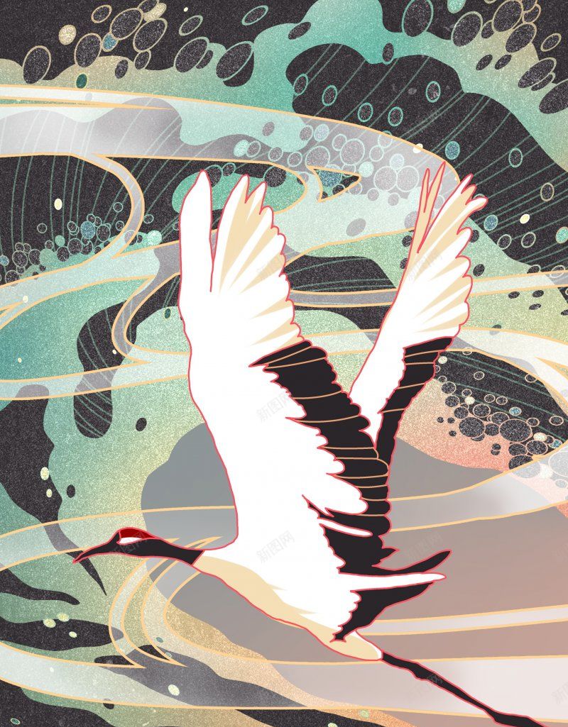 日式和风仙鹤古典花纹云腾日本海报PSD分层可下jpg设计背景_88icon https://88icon.com 中式