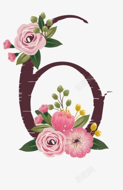 彩铅鲜花文字玫瑰数字创意花朵装饰艺术字阿拉伯数素材