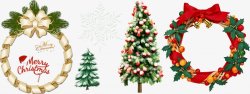 创意彩色花环和圣诞树装饰图素材